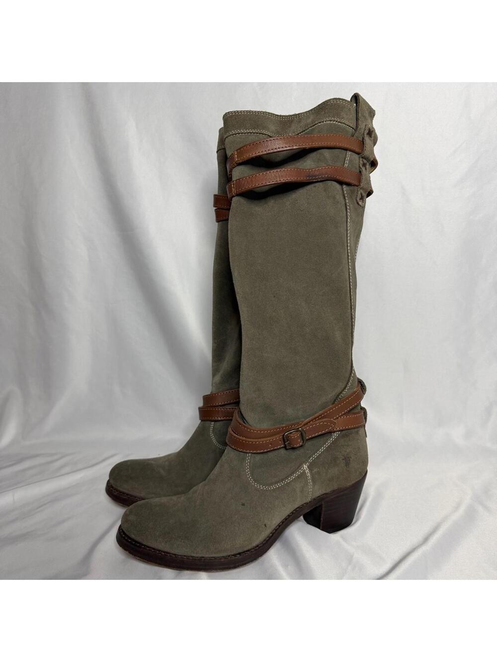 Frye Women's Jane Strappy Boots Size 7 in Olive Green